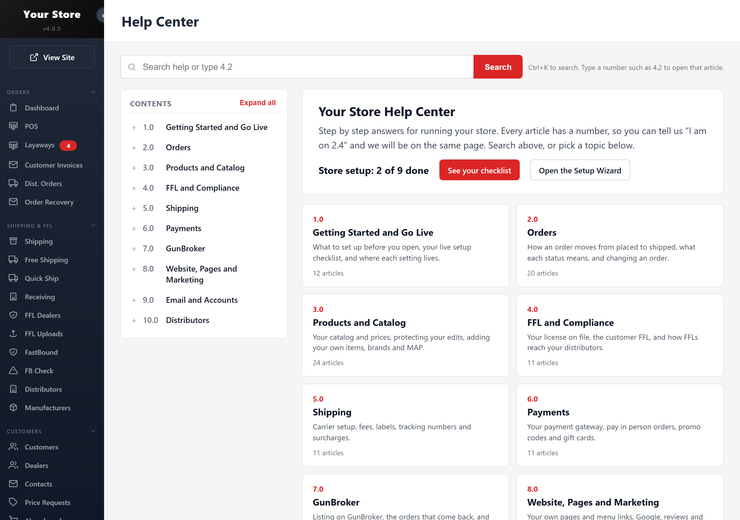The Help Center inside the admin: searchable guides for every screen