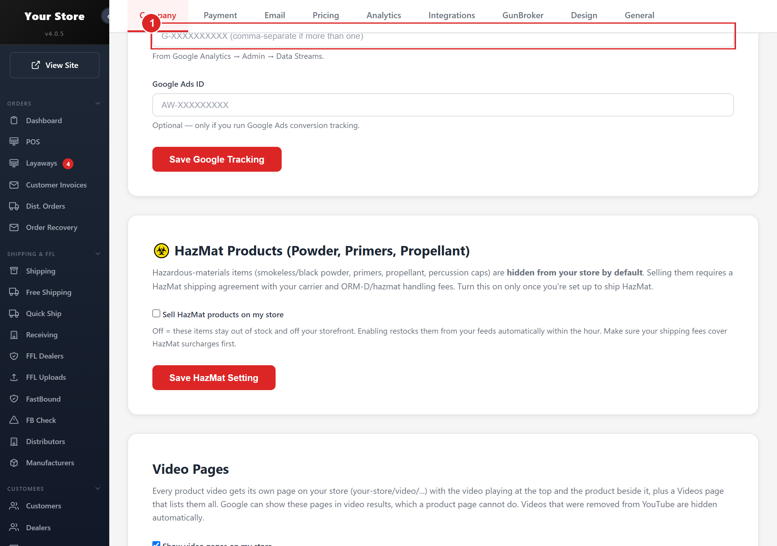 Site Settings, Google Tracking: where the GA4 Measurement ID goes